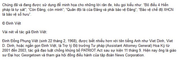 Báo mạng danchimviet.info ngày 10-1-2013 khi đăng bài đã ghi tên Đinh Việt là tác giả, kèm tiểu sử của Giáo sư như BMH đã cung cấp