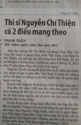 Ký giả Phạm Trần viết về Nguyễn Chí Thiện
